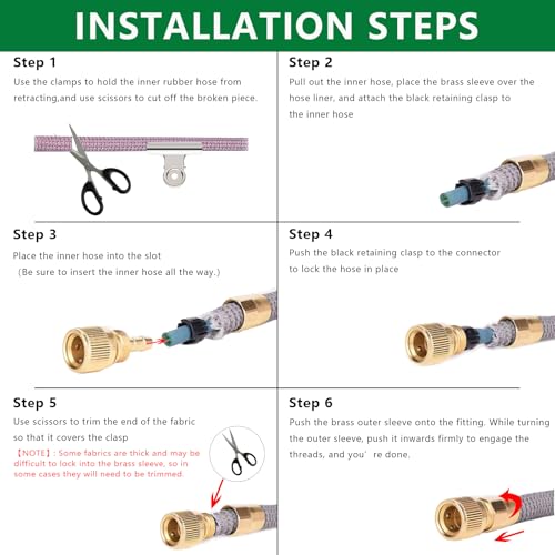 Expandable Hose Repair Kit, Solid Brass Hose End Repair Part for 3/4" GHT Quick Connector, Replacement Fitting for Flexible or Retractable Garden Water Hose, Quick Connector Not Included, 1 Pack
