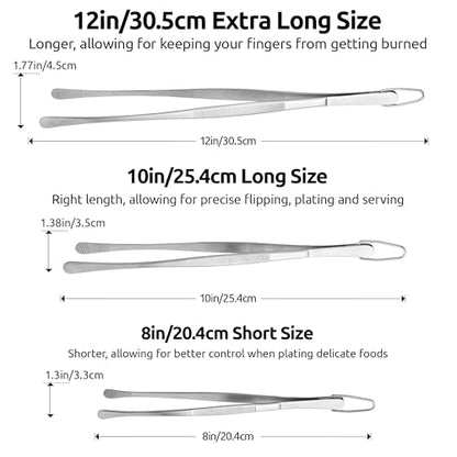 U-Taste 8in Kitchen Plating Tweezer: 18/8 Stainless Steel Food-Grade Metal Food Tong, Seamless-Welding, Sturdy and Flexible with Non-slip Tips for Serving, Decorating, Cooking, Baking (Round Tip) - size: 8in (round tip)