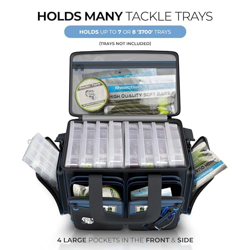 Reaction Tackle Fishing Tackle Bag – Salt Water Resistant Fishing Bag, 1000D PVC Waterproof Material, Tackle Box Organizer with Dividers for 3600 or 3700 Trays - color: C: Large Bag (without trays)