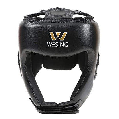 Wesing Professional Boxing Headgear Muay Thai Martial Arts Training Sparing Headgear Without Cheeks - color: Black, size: XX-Large