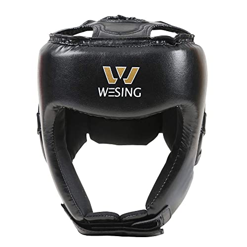 Wesing Professional Boxing Headgear Muay Thai Martial Arts Training Sparing Headgear Without Cheeks - color: Black, size: Small