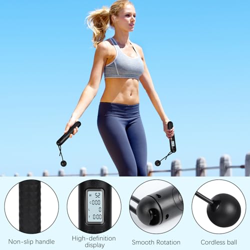 2 In 1 Digital Counting Jump Rope Adjustable Cordless Fitness Skipping Rope | Lightweight weighted design, easy use, great for daily workout, calorie burn and weight management