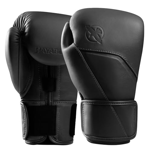Hayabusa E1 Leather Boxing Gloves for Men and Women Wrist and Knuckle Protection, Dual Splinted Wrist Support, Cloud-Like Knuckle Padding - color: Black, size: 14oz
