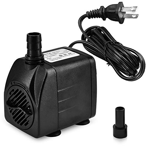 220GPH Ultra Quiet Fountain Pump (15W 800L/H), Small Submersible Pump for Pond, Water Feature, Aquariums, Fish Tanks, Hydroponics, Indoor or Outdoor Fountain (AC Powered)
