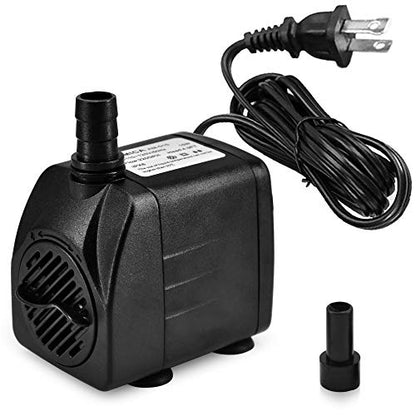 220GPH Ultra Quiet Fountain Pump (15W 800L/H), Small Submersible Pump for Pond, Water Feature, Aquariums, Fish Tanks, Hydroponics, Indoor or Outdoor Fountain (AC Powered)