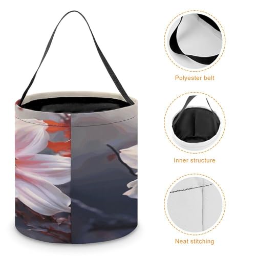 Halloween Trick Or Treat Bags With Handles Collapsible Candy Bucket Reusable Flower Blossom Printed Goody Bucket For Holiday Party Gifts - color: Flower Blossom