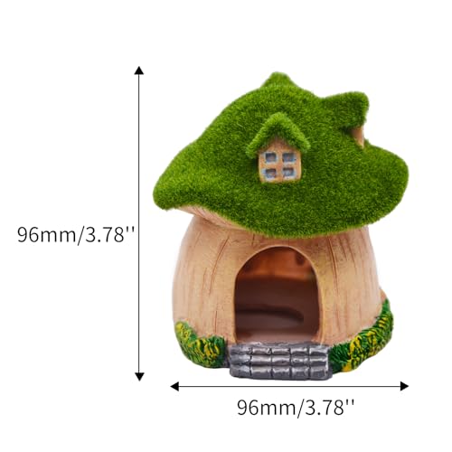 Aquarium Decoration House,Betta Fish Tank Hideaway Landscape, Green Moss Mushroom House Shelter, Reptiles Fish and Shrims Fairy Garden Cave Decor