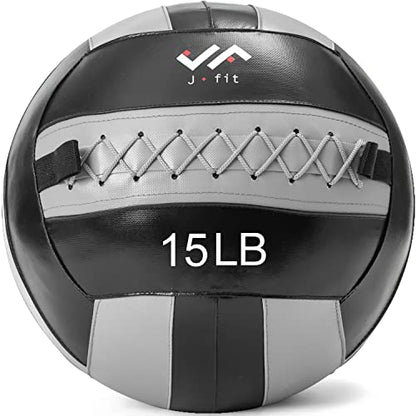 JFit Wall Ball – Premium Soft Weighted Exercise Ball for Strength, Conditioning, Gym & Home Workouts, 4-30 LB - color: Gray/Black, style: 15-Pound