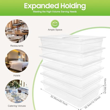 6 Pack Food Pans, 4 Inch Deep Clear Food Pan with Lids,Commercial Food Storage Containers for Restaurant, Hotel