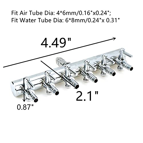 Air Flow Splitter Aquarium Stainless Steel 6 Ways Lever Control Valve