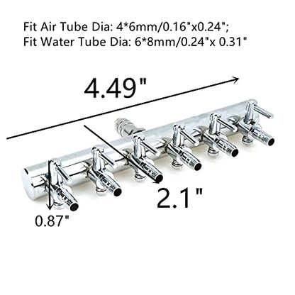 Air Flow Splitter Aquarium Stainless Steel 6 Ways Lever Control Valve