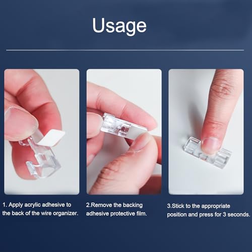 ZALUJMUS Cable Clips with Strong Self-Adhesive Pads, No Tools Required, Organize Cords and Wires, Set of 20 (Transparent, Middle)