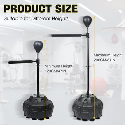 INNOLIFE Punching Bag with 360°Spinning Bar Speed Trainer with Two Balls | Training Boxing Ball with Reflex Bar Free Standing, Adjustable Height for Adult