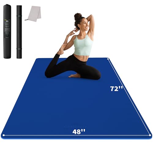CAMBIVO 72''x48'' Large Yoga Mat, Extra Thick TPE Workout Mat | extra large exercise mat, non-slip TPE cushioning for joint relief, pilates stretching, apartment noise dampening - color: BLUE, size: 8mm