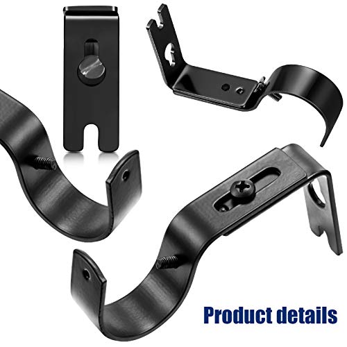 Frienda 12 Pcs Curtain Rod Brackets Adjustable Holder Wall for 1 Inch Diameter Curtain Rod General Bracket Hooks with Screws (Bright Black) - color: Bright Black