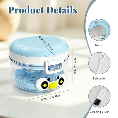 2-in-1 Denture Cleaning Case, No-Leak Soaking Cup, Portable Storage (Blue) - color: Blue