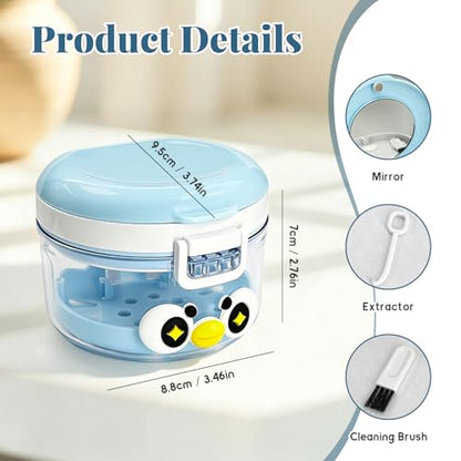2-in-1 Denture Cleaning Case, No-Leak Soaking Cup, Portable Storage (Blue) - color: Blue
