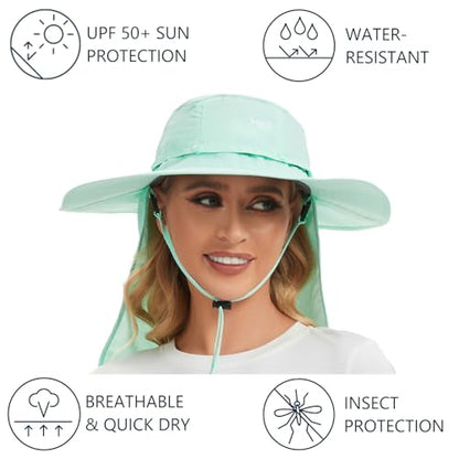 BASSDASH UPF 50+ Mosquito Sun Hat with Hidden Head Net and Neck Flap for Men Women Outdoor Fishing Hiking Camping - color: Pastel Teal