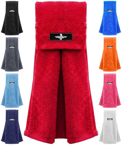 Red Football Towel with Hook & Loop Fastener (Red) | Quarterback QB Sports Towel Football to Clean Hands, Visor and Gloves - Highly Absorbent, Quick Dry - color: Red