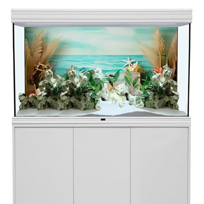 AWERT 30x12 inches Sea Beach Aquarium Background Seaside Beach Aquatic Plants Stone Shells Starfish Fish Tank Background Polyester Terrarium Background - size: 30x12in/75x30cm