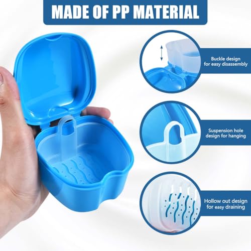 KISEER 2 Pack Colors Denture Bath Case Cup Box Holder Storage Soak Container with Strainer Basket for Travel Cleaning (Light Blue and Black) - color: Light Blue and Black