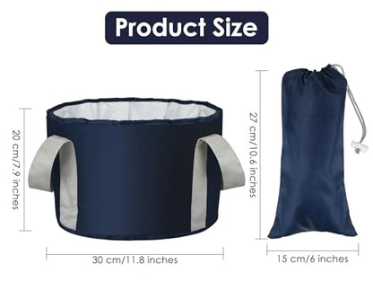 Foot Soaking Tub Collapsible Bucket with Handle 4.7 Gallon/18 L Portable Wash Bag for Fishing, Traveling, and Camping - Navy Blue