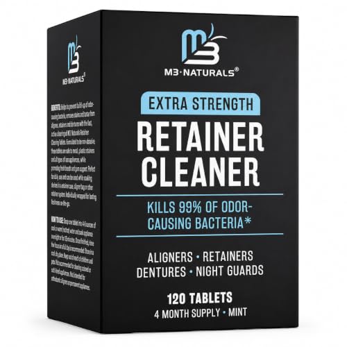 Retainer Cleaner Tablets, Denture Cleaner, Mint, 4 Month Supply by M3 | Compatible with Retainer Cleaner Machine & Ultrasonic Retainer Cleaner, Helps Remove Tough Stains, Buildup, Odors & Plaque - size: 120 Count (Pack of 1)