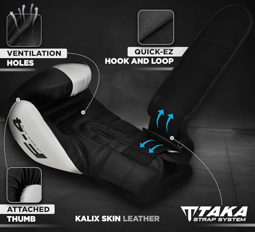 RDX Boxing Gloves, Maya Hide Leather Training Gloves for Muay Thai, Kickboxing, Sparring, Punch Bag, Punching Bag, Kickboxing Gloves, Martial Arts Training, Home Gym, Men, Women, 8 10 12 14 16 oz - color: WHITE/BLACK, size: 12OZ