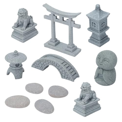 NBEADS 11Pcs 7 Styles Mini Zen Garden Accessories, Garden Decor Micro Landscape Fish Tank Lion Bridge Door Pagoda Figurines for Landscape Balcony Garden Fish Tank Decoration