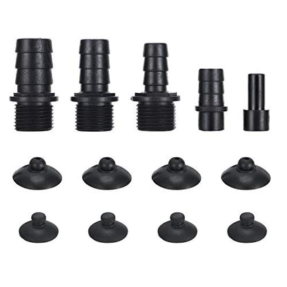 Fountain Pump Kit, Modern Black Plastic & Rubber Nozzles Kit, 5 Sizes, 8 Suction Cups, Replacement Adapters for Submersible Pump