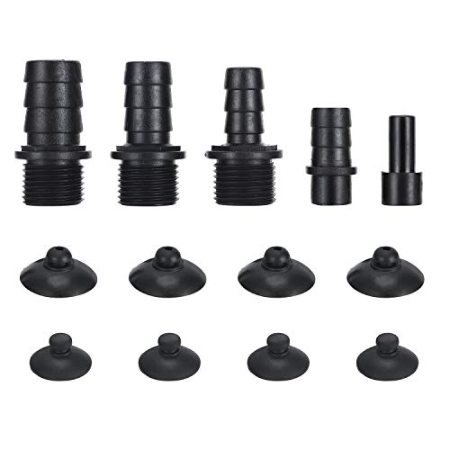 Fountain Pump Kit, Modern Black Plastic & Rubber Nozzles Kit, 5 Sizes, 8 Suction Cups, Replacement Adapters for Submersible Pump