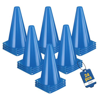 24pcs Cones 9 Inch Soccer Cones and Plastic Traffic Cones, Durable Cones for Sports Training, Ideal for Soccer, Basketball, Football, Skating, and Agility Drills Practice - color: blue
