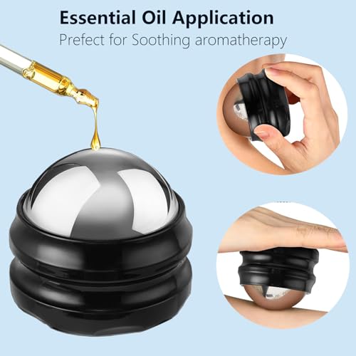 Cold Massage Roller Ball, Stainless Steel Massage Ball for Cold & Heat Therapy Relief, Roller for Muscles Deep Tissue, Free Rolling Removable Gel Ball for Pain Relief - color: Black