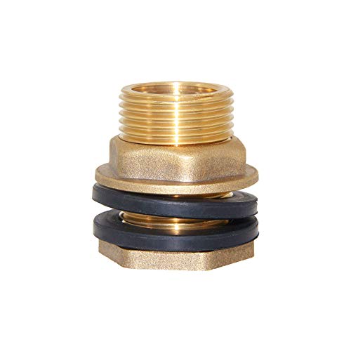1/2" Female 3/4" Male Soild Brass Water Tank Connector Theaded Bulkhead Fitting With 2 Rubber Rings Stablizing