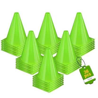 36pcs Cones 7 Inch Soccer Cones and Plastic Traffic Cones, Durable Cones for Sports Training, Ideal for Soccer, Basketball, Football, Skating, and Agility Drills Practice - color: green