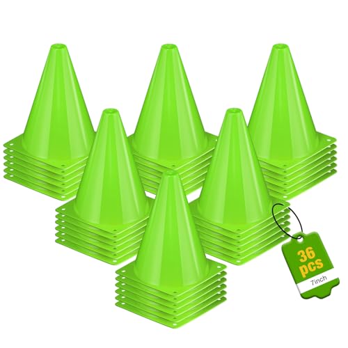 36pcs Cones 7 Inch Soccer Cones and Plastic Traffic Cones, Durable Cones for Sports Training, Ideal for Soccer, Basketball, Football, Skating, and Agility Drills Practice - color: green