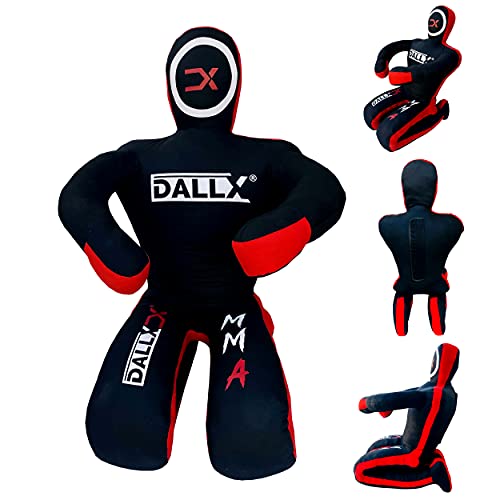 DALLX MMA Grappling Dummy BBJ Wrestling Brazilian Jiu Jitsu Punching Bag Judo Karate Throwing Boxing Fighting Dummy Self Defense Sitting Position – UNFILLED - color: BLACK RED, size: 6FT