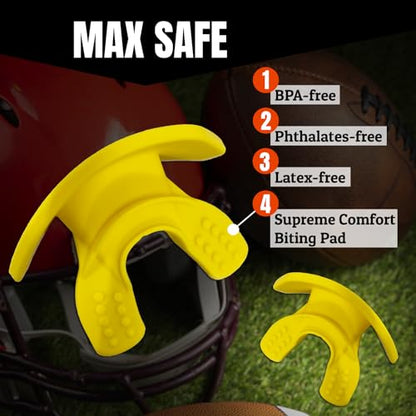 O Shield Core Football Mouth Guard, Detachable Strap - color: Yellow / Gold