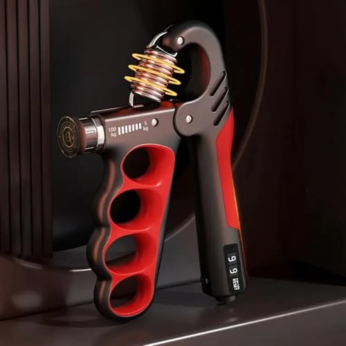 Auto-Count Grip Strengthener with Display, 5-100KG Adjustable Resistance, Red Forearm Trainer for Strength Building