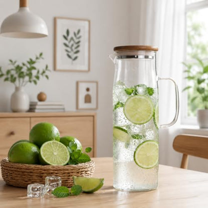Glass Pitcher with Lid Glass Water Carafe with Handle, Fridge Water Jug Cold or Hot Beverages, Iced Tea, Milk, Juice 1500ml/51oz & - color: Brown-pitcher
