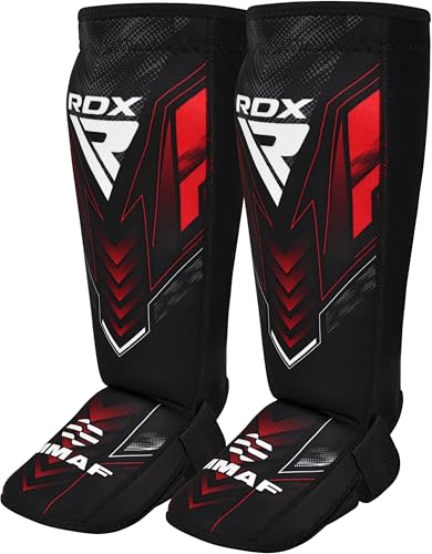 RDX IMMAF Approved Shin Guards, Competition Level Neoprene Shin Pads for Sparring and Grappling, MMA Kickboxing, Professional Shin Insteps Protection, Men Women - color: Red, size: Medium