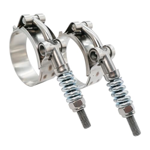 1.5" T Bolt Hose Clamp Spring Loaded Stainless Steel - Working Range 41mm - 48mm for 1.5" I.D. Hose with 2mm - 5mm Wall Thickness, Auto-adjusting maintain Constant Clamping Force (41-48mm, 2 Pack) - size: 1.5" Hose Clamp 41mm - 48mm (1.61" - 1.89")