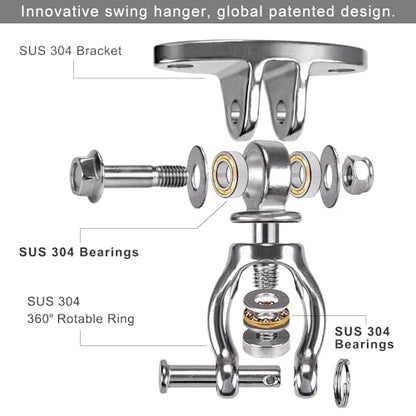 SELEWARE Hammock Chair Hanging Kit, Bearing Swing Hooks w/Spring & Chain | Stainless Steel 360° Swivel Swing Hanger, Ceiling Mount for Hanging Indoor Outdoor Swing Hammock Chair Yoga Silk Punching Bag - color: Bearing Swing Hanger With Chain & Straight Sp