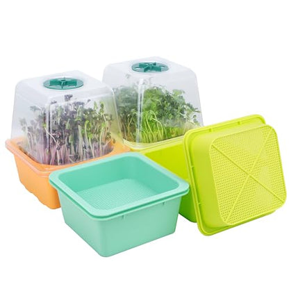 Microgreen Growing Trays, 5" x 5" Sprouting Tray with Humidity Dome, 1.2 mm Small Mesh Holes, BPA Free, Sprouter Kit for Growing Mirco Seeds, Like Broccoli, Alfalfa, Radish, Clover - 4 Pack | Colorful - color: Colorful Base