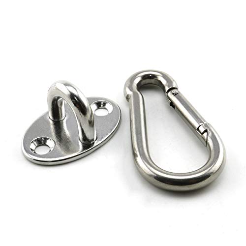 2-Pack M6 Ceiling & Wall Mount Hanging Hardware Fitting Set 304 Stainless Steel Heavy Duty Oval Pad Eye Hook Plate + Snap Hook for Yoga Hammock Swing Marine Boat Accessories - size: M6 Oval Pad