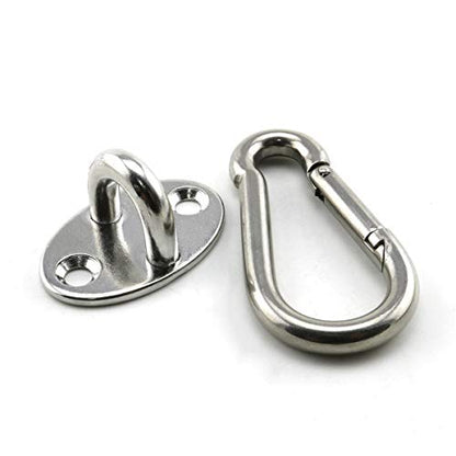 2-Pack M6 Ceiling & Wall Mount Hanging Hardware Fitting Set 304 Stainless Steel Heavy Duty Oval Pad Eye Hook Plate + Snap Hook for Yoga Hammock Swing Marine Boat Accessories - size: M6 Oval Pad
