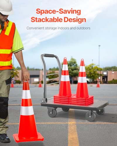 VEVOR Safety Cones, 12 x 28" Traffic Cones, Orange PVC