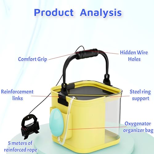 Foldable Fishing Bucket, Easy Water Hauling and Live Fish Bait, Portable Fishing Container for Camping, Fishing, Outdoors, 2 Gal