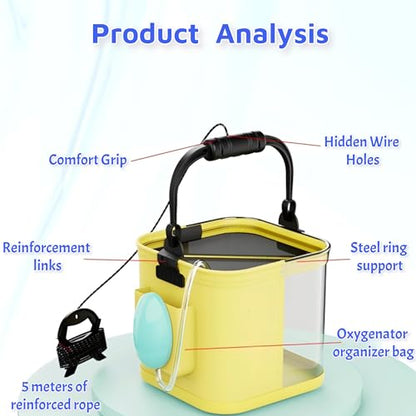Foldable Fishing Bucket, Easy Water Hauling and Live Fish Bait, Portable Fishing Container for Camping, Fishing, Outdoors, 2 Gal