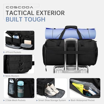 60L Gym Bag with Shoe Compartment 3 in 1 Tactical Duffle Bag - color: Khaki, size: 60L